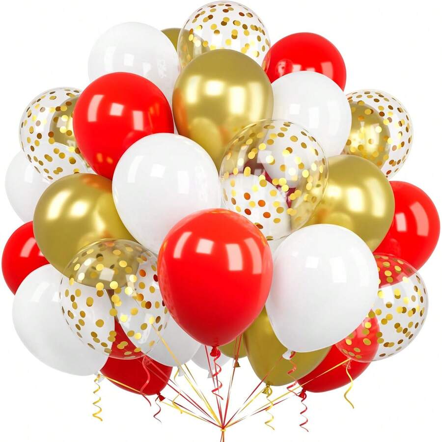 36 Stücke//Rote und goldene Luftballons/Bänder, 10/12 Zoll matte rote, weiße, metallische goldene und goldene Folien-Konfetti Latexballon-Set, geeignet für Geburtstag, Valentinstag, Hochzeit, Brautparty, Jahrestag, Junggesellinnenabschied und andere Anlässe Partydekoration - Verschiedenfarbig - Übersicht 1
