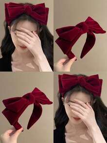 1pc Elegant Korean Style Bow Headband, Suitable For Women And Girls, Hair Accessory, Stylish For Daily And School Wear, All Seasons - Multicolor - View 1