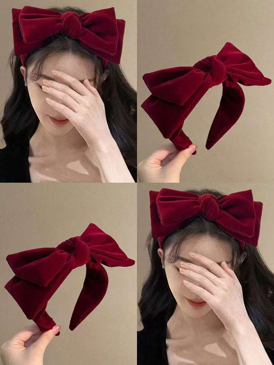 1pc Elegant Korean Style Bow Headband, Suitable For Women And Girls, Hair Accessory, Stylish For Daily And School Wear, All Seasons - Multicolor - View 1