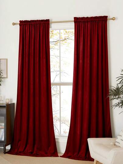 1pc Red Italian Flannel/Dutch Flannel Blackout Curtain, Suitable For Christmas Holiday Room, Living Room Decor, French Velvet Fabric Window Curtain For Bedroom, Study, Sound Insulation, Vintage Color Texture Autumn Curtain, Applicable For Living Room, Bedroom, Office Decoration