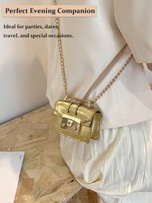 Gold Mini Crocodile-Embossed Chain Shoulder Bag/Crossbody Bag With Adjustable Chain Strap, Compact Evening Clutch For Women, Luxury Small Shoulder Bag For Parties, Travel Accessories, Date Nights And Special Events, Fits Lipstick, Keys And Essentials In Premium Metallic Finish,The Best Gift Choice, Birthday Gift, Christmas Gift[US Local Warehouse] - Multicolor - View 9