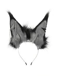 Fox Punk Furry Ear Headband, Realistic Dog Ear Plush Headdress, Sexy Accessory With Chain For Men, Cosplay, Convention, Live Streaming