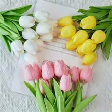 1/6/11/16PCS Artificial Tulips Flowers 33.02 Cm White Real Touch Arrangement For Home, Kitchen, Room, Office, Party, Wedding Decor Gift, Suitable For Valentine's Day, Mother's Day, Father's Day, Graduation - Multicolor - View 7