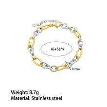 18k Gold Plated Stainless Steel Bicolor Splicing Bracelet, Hiphop Design, Unique Fashion Personalized Bracelet Suitable For Daily Wear - Gold and Silver - View 6