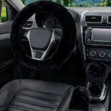 3件套毛绒兔子汽车方向盘套，蓬松冬季方向盘套，弹性车把套，方向盘套，汽车轮毂套，方向盘套，汽车配件，方向盘套，女士方向盘套