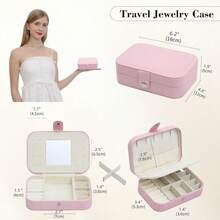 Travel Jewelry Case With Mirror, PU Leather Small Jewelry Boxes For Women, Portable Mini Travel Jewelry Organizer, Pink Jewelry Box For Necklace, Earring, Ring, Bracelets,Christmas Gift For Women,Pink - Pink - 查看 3
