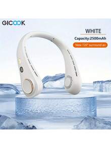 GICOOK Hanging Neck Fan Usb Portable 5-Speed Adjustable With Digital Display Mini Portable Small Lazy Person Hanging Neck Neck Leafless Rechargeable 360° Adjustable Refrigeration Air Conditioning Outdoor Student Mute Large Wind Fan Cooling Artefact Gift/Valentine's Day Gift/Girlfriend/Easter/Boys/Girls/Multi-Color Birthday Gift - 白色 - 查看 1