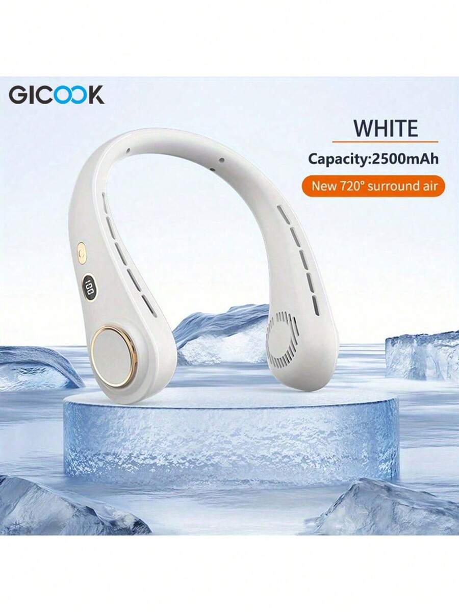 GICOOK Hanging Neck Fan Usb Portable 5-Speed Adjustable With Digital Display Mini Portable Small Lazy Person Hanging Neck Neck Leafless Rechargeable 360° Adjustable Refrigeration Air Conditioning Outdoor Student Mute Large Wind Fan Cooling Artefact Gift/Valentine's Day Gift/Girlfriend/Easter/Boys/Girls/Multi-Color Birthday Gift - 白色 - 查看 1