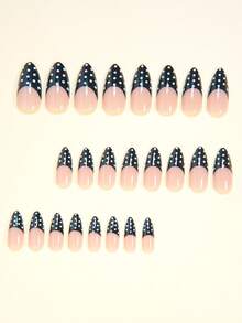 Bộ 24 miếng dán móng tay hình hạnh nhân - Nâng tầm diện mạo ngay lập tức! Kiểu móng tay Pháp cổ điển viền đen thanh lịch, điểm xuyết chấm bi trắng, họa tiết chấm bi trắng cổ điển, miếng dán móng tay Pháp màu đen, miếng dán móng giả phủ toàn bộ, phù hợp cho phụ nữ và bé gái. Bộ sản phẩm bao gồm 1 tờ keo dán và 1 dũa móng mini, làm từ chất liệu gel dẻo, giao hàng ngẫu nhiên. Dụng cụ làm móng - màu đen - Xem 2