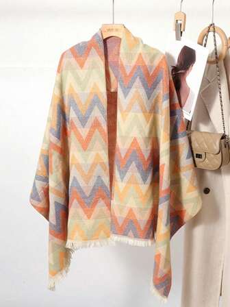 1 pieza Bufanda con estampado a cuadros y colorido para mujer, cálida y linda para el cuello en invierno
