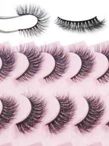 MAGEFY 10对自然交叉全覆盖假睫毛，附赠粉色托盘，蓬松柔软，适合日常佩戴，卡通风格，旅行必备，10-18毫米 - 黑色 - 查看 7