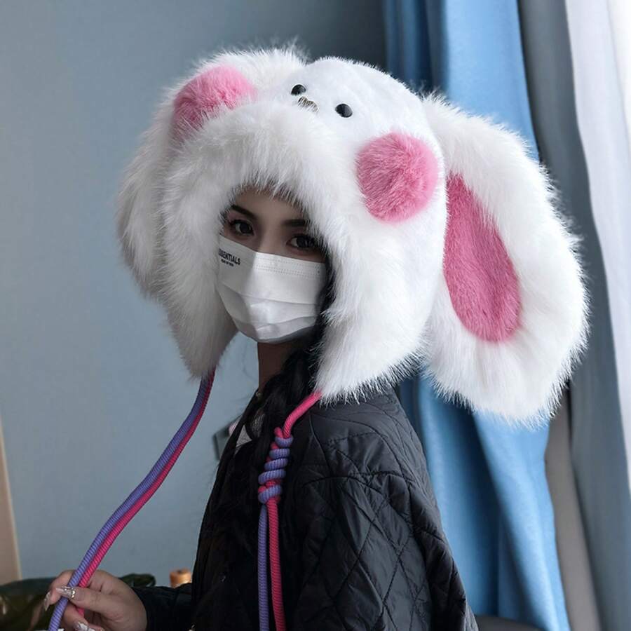 1 Piece Winter & Autumn Warm Thermal Lined Bucket Hat With Blush Bunny Ears - Cute & Playful Thickened Plush Hat For Women,Ski Cagoule,Christmas Chapeau - Multicolor - View 1