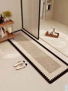 1 pieza Alfombra de cocina de franela color caqui simple, lavable a máquina, antideslizante, con bordes negros, hecha de gel de sílice, absorbente y fácil de limpiar, adecuada para cocina, comedor, baño, lavandería y entrada - Verde Oscuro - Ver 8