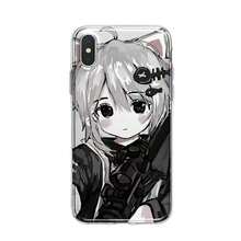 Anime Cat-Ear Girl  Case – kawaii cartoon wrap Fits every Apple size: 17 / 16 series / 15 series / 14 series / 13 series / 12 series / 11 Pro-Max / 8 / X / XS Smudge-proof, fashion-cute, -drop ready. - Blanco y Negro - Ver 12