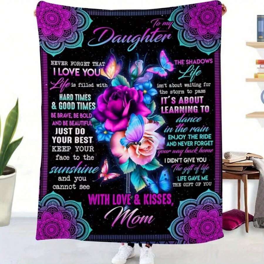 Give Me The Most Beautiful Gift For My Mom - A Blanket, With A Retro And Warm Style,Super Soft Flannel Printed  Blanket,As Birthday Gifts, Family, Wedding, Souvenir Blankets, Polyester Blankets Suitable For All Seasons, Washable, Machine Washable, Lightweight, Breathable, Comfortable, Warm, Unique, 280gsm For Him, Her Personalized Ideal Gifts For Her, Perfect Nap, Camping, Travel, Home, Daily Life, Office Decoration, Birthday, Anniversary, Valentine's Day, Thanksgiving, Christmas, Halloween, Mother's Day, Wedding, New Year Gifts ,Sofa,Bed,Car,Bedroom,Living Room,Office,  Outdoor Camping, Beach,Wall Decoration - Nhiều màu 5 - Xem 1