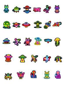 56 Buah Stiker Neon Alien, Stiker Vinyl Estetik untuk Scrapbooking, Buku Harian, Laptop, Bemper Mobil, Skateboard, Botol Minum, Komputer, Ponsel, Kartun, Helm, Stiker dan Decal Mobil - MultiWarna - View 4