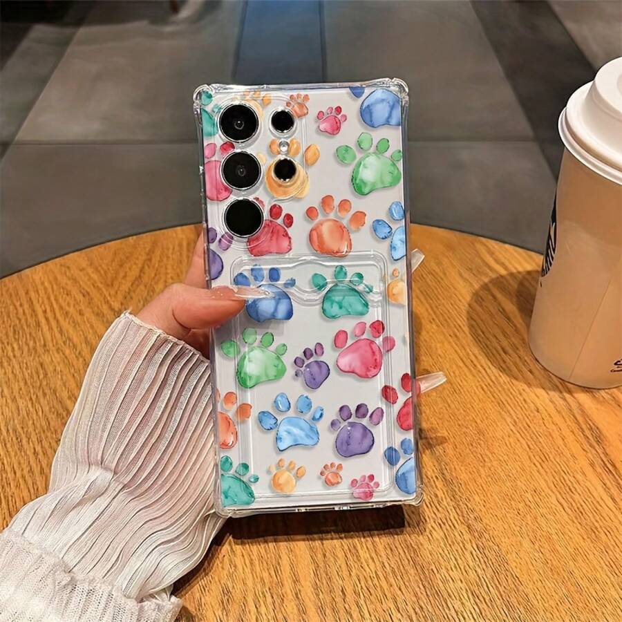Patrón Premium de Huella de Cachorro Colorido Compatible con Samsung A14 (5G)/A34 (5G)! Funda de Teléfono a Prueba de Golpes de Cuatro Esquinas, Adecuada para A54/A53/A52 (A52S Universal)/S21/S22/S23+/S23U, Serie S24/S25, A15/A35 (5G)/A55 (5G)/A25 (5G)/A16/A36/A56/A17, Extracción de Tarjeta Conveniente, Ranura para Tarjeta de Bus, Diseño Elegante, Regalo para Amigos y Parejas, Simple y - Colores mixtos - Ver 1