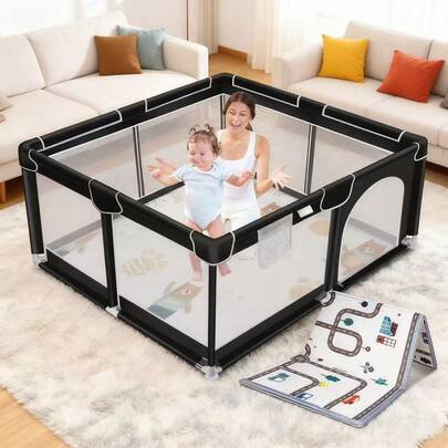 Baby Playpen With Mat,Portable Baby Play Yard For Toddler, Safety Baby Gate Playpen With Soft Breathable Mesh, Indoor And Outdoor, Large Kids Activity Centery ,Freeing Up The Mother's Hands, Sturdy  Play Area, Baby Products, Babies Need,  Must-Have For New Mothers,Newborn Gift
