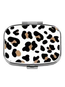 2-Compartment Leopard Print & Black White Pattern Polypropylene Pill Box, Portable Square Vitamin Case, Decorative Medication Storage Gift Box Suitable For Wallet And Travel