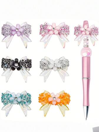 12颗闪亮水钻蝴蝶结珠子，亚克力可爱蝴蝶结吊坠，适用于DIY服装、包包、珠宝、钥匙扣、钢笔、手工饰品装饰