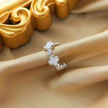 Trébol de Cuatro Hojas, Fritillaria Blanca, Zirconia Cúbica Brillante, Chapado en Oro/Plata, Ajustable - Ideal para Cumpleaños y Aniversarios - Oro - Ver 3