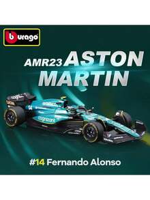 Burago 1/43 AMR23 #14 Fernando Alonso Modelo a escala de coche de carreras de Fórmula 1, modelo de coche de Fórmula 1, regalo perfecto para vacaciones, cumpleaños y colecciones - AMR23#14-Casco - Ver 2