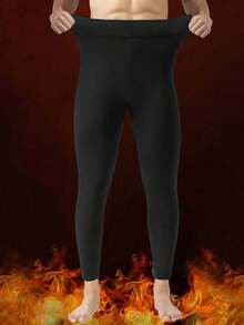 男士保暖加厚羊毛秋冬打底裤，弹性腰带修身款，1件装