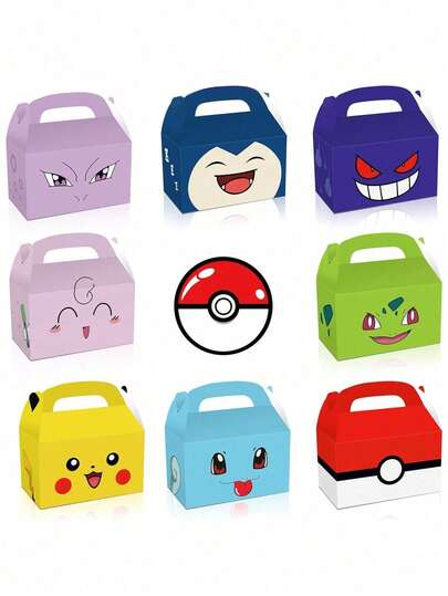 DOBBLE 8pcs/16pcs Party Candy Boxes, Cartoon Character Pattern Foldable Gift Bags, Suitable For Holiday, Birthday Party Supplies, Gift Packaging Boxes, Tote Bags