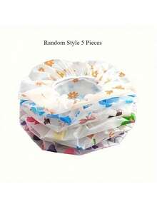 Set Of 5 Adjustable Printed Shower Caps With Elastic Bands - Reusable, Perfect For Women At Spas, Hair Salons, And Bathrooms Back To School - Multicolor - View 7