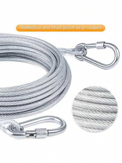 1 pieza Cable de amarre de acero inoxidable resistente para perros grandes, cuerda para perro de patio, correa exterior duradera con abrazaderas, ideal para perros de exterior de gran tamaño, adecuado para razas grandes de hasta 250 libras