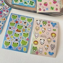 8件套复古少女兔子草莓四叶草银色闪光贴纸日记本手机壳装饰贴纸 - Colorful - 查看 3