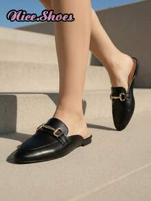 Nuovi accessori casual da donna, eleganti mule con punta chiusa e slip-on, mocassini piatti neri, mocassini piatti marroni - nero - Visualizzare 8