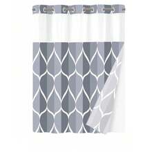 Geometric Wavy Shower Curtain Without Hooks, Double-Layer Shower Curtain With Inner Lining, Soft Polyester Fabric, Fashionable And Simple Style Home Decoration, Bathroom Accessory, 72x75in - Blue-grey - View 1