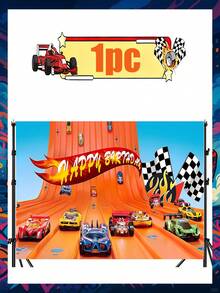 Hot Wheels Wheel Racing Car Backdrop, Party Decoration, Banner, Photography Backdrop, Suitable For Outdoor Dining Party, Birthday Party, Valentine's Day, Ramadan, New Year And Birthday Party Decorations - Multicolor - View 4
