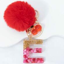 1 Piece Of Rose Red English Letter Resin Keychain With Bubble Hair Ball And Red Cherry Decoration 18K Gold Lobster Buckle Design, Suitable For Bag Chains, Mobile Phone Hanging Chains, Keychains, And Gifts For Friends And Mothers - Red - View 30