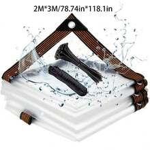 【防水篷布】1片装 高强度透明防水帆布 - PE户外覆盖物，带孔眼、绳索和绑带，防紫外线、防风、防雨雪 - 适用于庭院、泳池围栏、温室、露营、建筑工地 - 高清可视性，速干设计，加固边缘，抗撕裂面料，家居装修