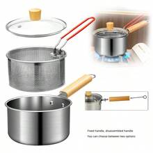 Bộ 3 nồi chiên sâu bằng thép không gỉ 304 có lọc, nồi chiên sâu đa năng nhỏ gọn dùng trong gia đình có nắp đậy, tay cầm có thể tháo rời, dùng để chiên khoai tây/gà rán - Nồi chiên sâu bằng thép không gỉ 304, thích hợp để chiên khoai tây, gà, đun sữa, nấu mì, nồi nhỏ - Dụng cụ nấu ăn thiết yếu - Không cần điện - Nhiều màu - Xem 5