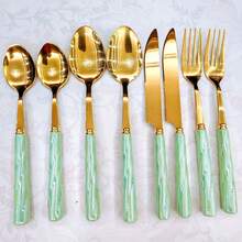 8/20pcs Golden Unique Stainless Steel Tableware, Beautiful Silverware Old-Fashioned Elegant Colorful Ceramic Handle Steak Knife, Dessert Spoon, Fork And Spoon - Multi-Color Creative Tableware Porcelain, Perfect For Daily Dining And Holiday Gatherings