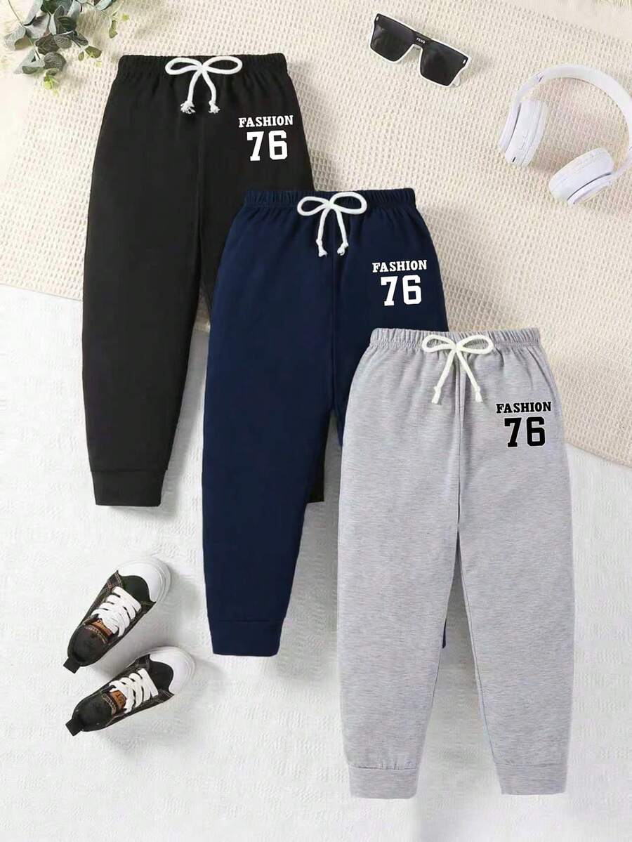 3件套幼儿儿童秋季数字印花装饰抽绳运动裤套装 - 彩色 - 查看 1