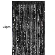 1/2/3/4/5/6 حزمة من خلفيات صور سوداء لحفلات الهالوين وأعياد الميلاد، 1 حزمة من ستائر الشرائط المعدنية السوداء اللامعة لديكور الحفلات والأعراس