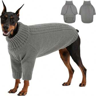 1pc Dog Sweater, Soft Elastic Knit Sweater, Dog Warm Clothes, Turtleneck Long Sleeve Sweater, Cable Knit Pattern, Suitable For Cold Weather Walks, Turtleneck Warm Knit Sweater, Fits Male/Female Dogs, Durable Stretchy Fabric, Fits Small/Medium/Large Dogs, Winter Outfit