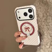 GUCADI 1pc Magnetic Solid White & Black Dot + Black & White Pearl Bow Magnetic Phone Holder Compatible With IPhone 16, 17 Pro Max, 14, Artistic, Fashionable, Personalized, Girly, Creative, Geometric, Minimalist, Niche
