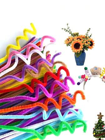 100 tallos de chenilla de colores, tallos de chenilla creativos hechos a mano, tallos de chenilla de colores, nuevo tipo de tallos de chenilla, tallos de chenilla brillantes y coloridos, tallos de chenilla con brillo de colores, tallos de chenilla con brillo