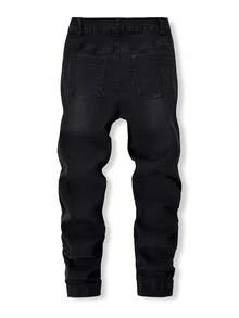 Boys' Ripped Pocket Zipper Casual Straight Leg Jeans - Black - View 2