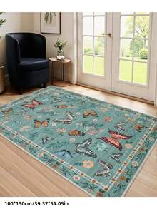 1 buc. Covor boem modern Paris Garden cu fluturi și flori, covor antiderapant roșu ruginiu vintage Farmhouse pentru sufragerie, dormitor, sufragerie, cămin, birou, decor pentru casă - Cadet Blue - Vizualizare 5