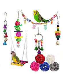 Combination Parrot Toys Set Swing Chewing Training Toys Small Parrot Hanging Hammock Ladder Bell Perch Accessories Color Random - Multicolor - View 11
