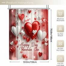 Valentine's Day Decorations1/3/4pcs Red White Heart Shower Curtain Bathroom Sets,Romantic Waterproof And Wear-Resistant Accessories,With 12 Hooks - Includes Toilet Seat Cover, Bath Mats, And Rugs - Plastic Fabric - Washable,Mildew-Resistant - Perfect For Holiday Decor,Home/Bedroom/House/Western/Spring Decor,