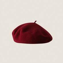 High Quality Solid Color  Beret Girl Winter Versatile Bud Hat Japanese Literary And Retro Painter Hat Woman - Burgundy - View 1