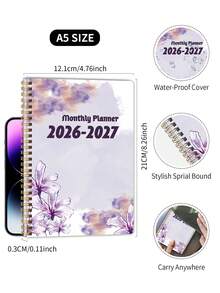 BUBU 24-Month Calendar Planner, A5 Minimal Monthly Planner From January 2026 To December 2027, Spiral Student Journal 2026 Planner For Back To School Supplies Office Supplies - Multicolor - View 5