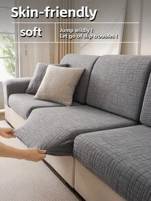 1 件线性条纹沙发套，全弹性包边，抗撕裂面料，时尚外观，简约弹力沙发套，轻松展现优雅魅力。 - 灰色 - 查看 10